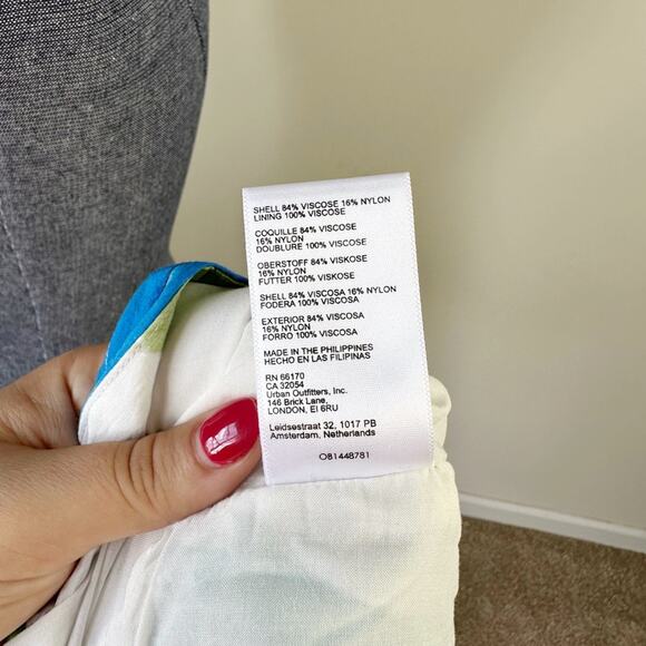 Anthropologie Maeve White Printed Puff Sleeve Open Back Euro Summer Dress 2P - Picture 6 of 7